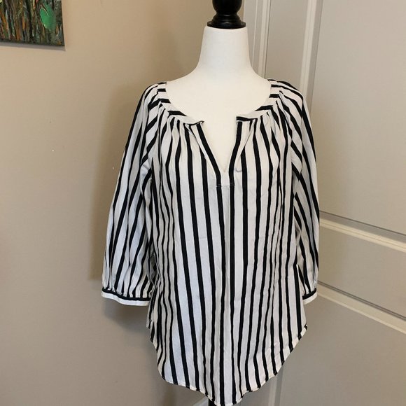 Lauren Ralph Lauren Petite white/black stripes shirt, cotton, L - Picture 1 of 3